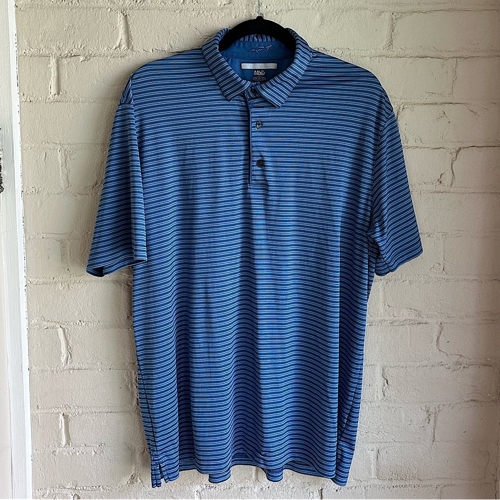 Greg Norman ML75 light and dark blue stripped mens comfy polo athletic